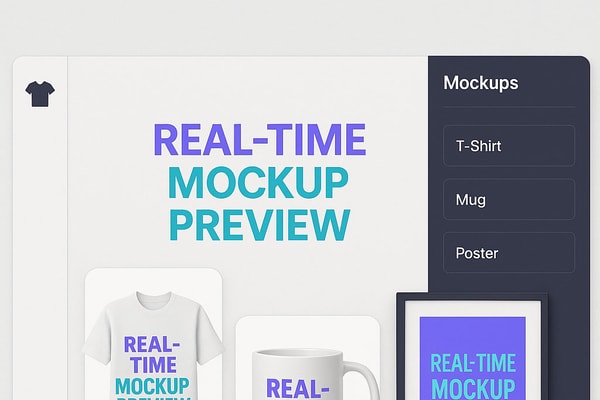 Mockup preview interface showing products